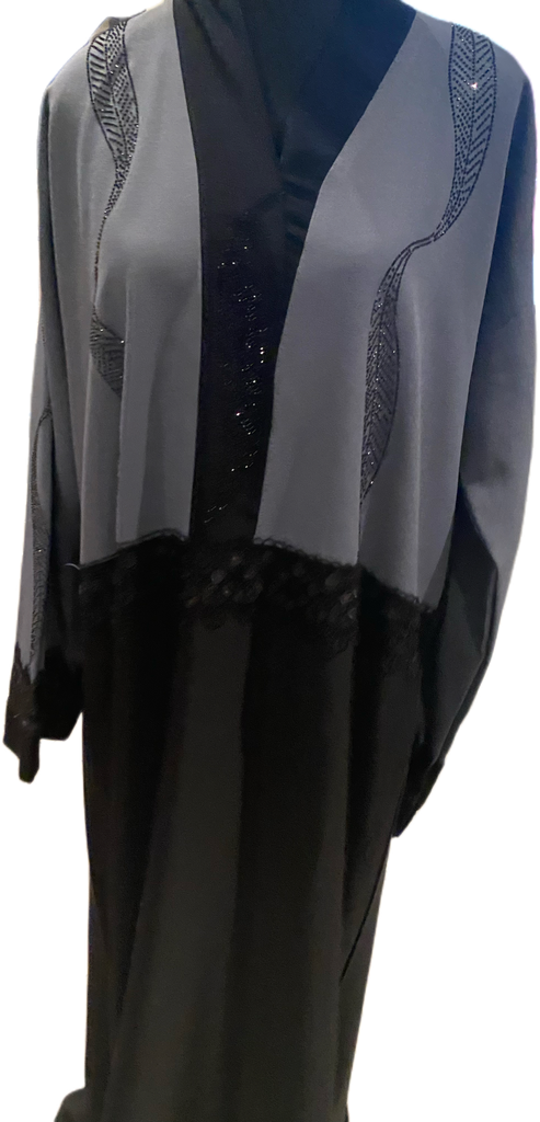 Elegant Black & Gray Abaya - Size 58 (US Size 3XL)