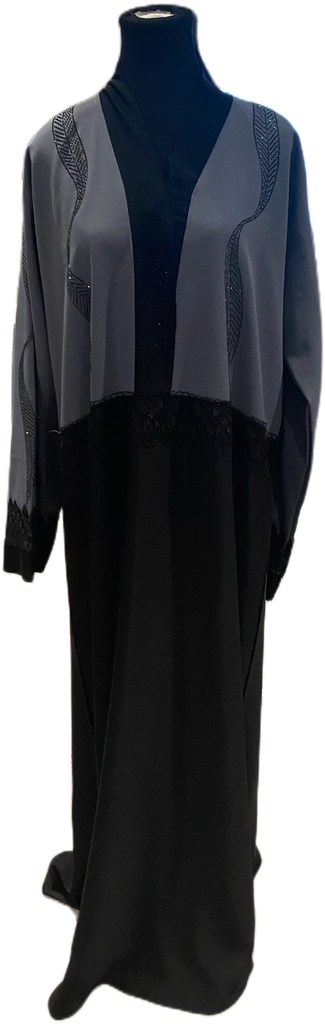 Elegant Black & Gray Abaya - Size 58 (US Size 3XL)