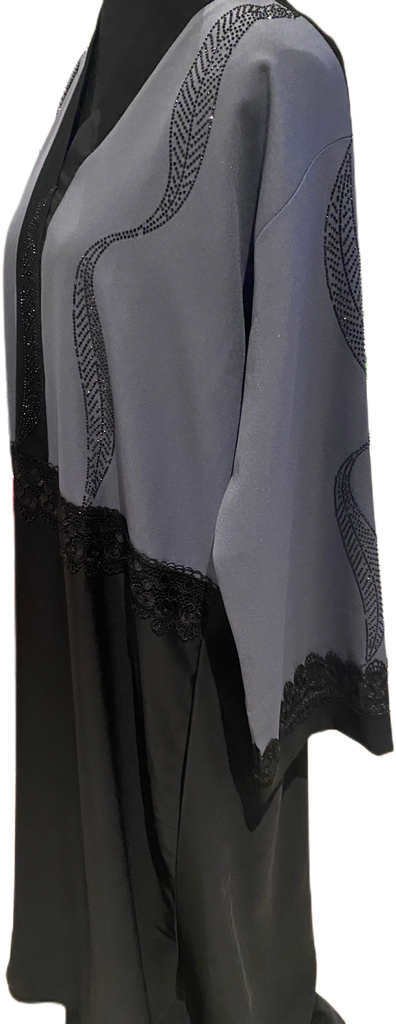Elegant Black & Gray Abaya - Size 58 (US Size 3XL)