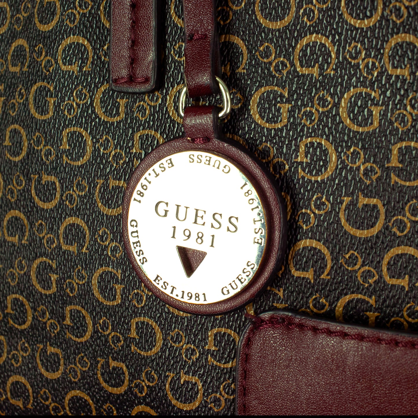 GUESS 1981 Monogram Tote Bag
Color: Brown/Maroon