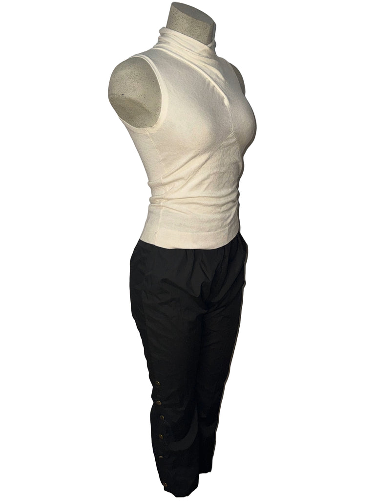 Black Button-Detail Layering Pants (Size Medium)