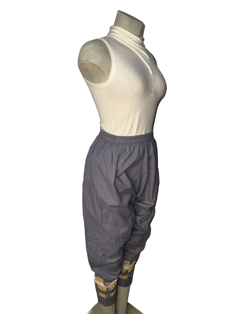 Gray Harem Pants with Embroidered Cuff Detailing (Fits Sizes M to XL)
