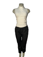 Black Button-Detail Layering Pants (Size Medium)