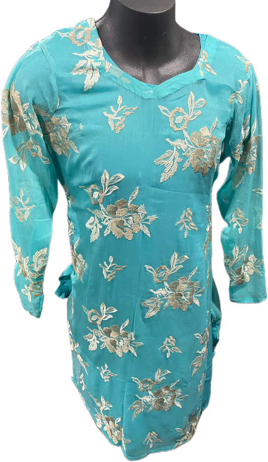 Turquoise Embroidered Kurti