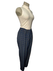 Navy Printed Harem Pants with Geometric Gold Detailing (Fits Sizes M to XL)
