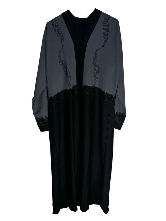 Elegant Black & Gray Abaya - Size 58 (US Size 3XL)