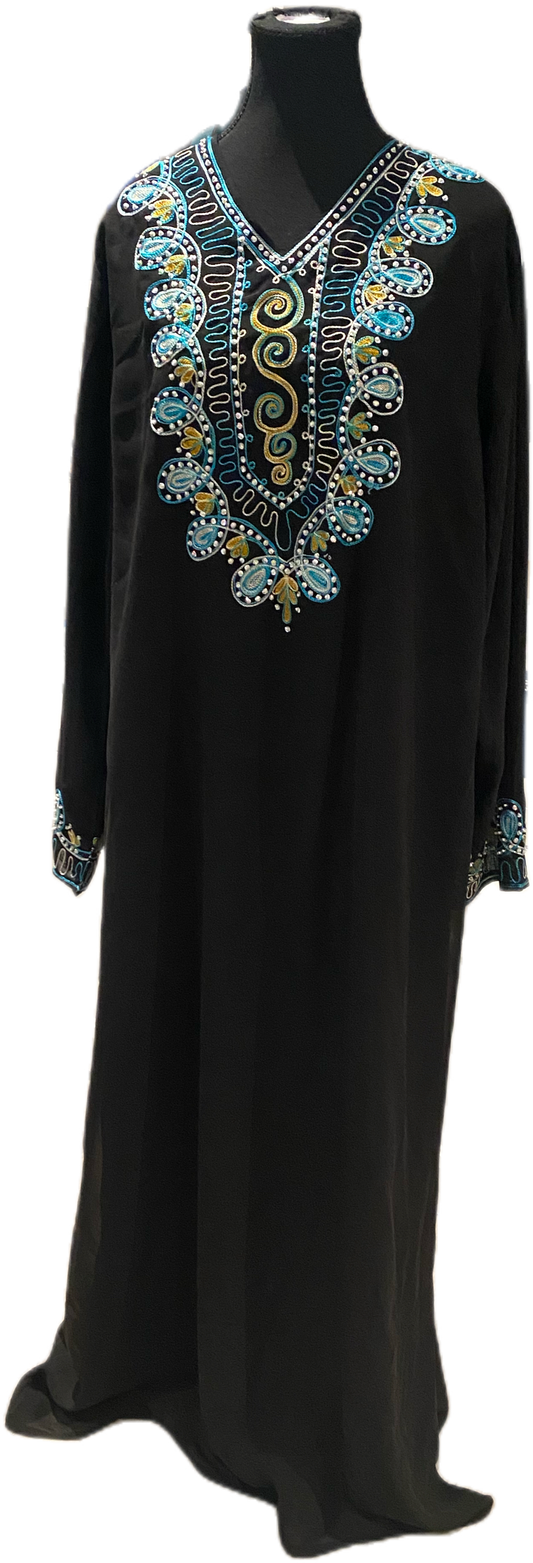 Black Abaya with Blue Embroidery