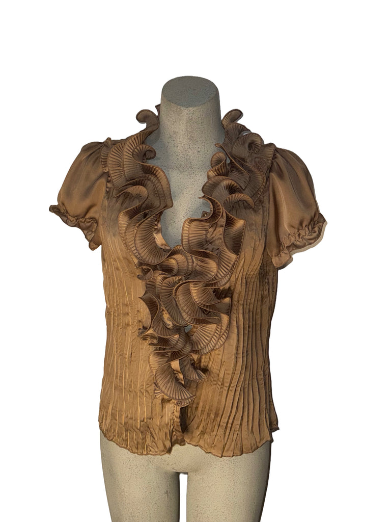 Jaipur Ruffle Front Satin Blouse (Size Medium)