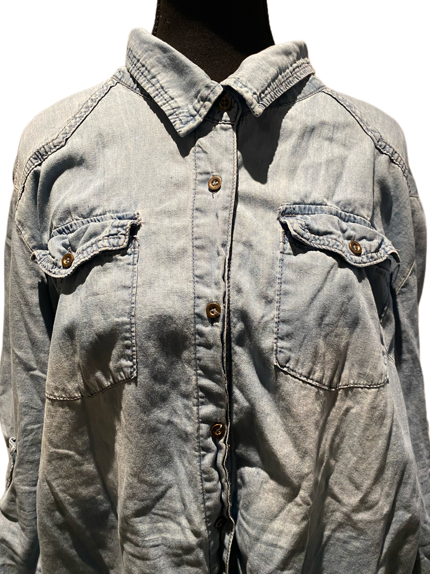 Distressed Denim Button-Up