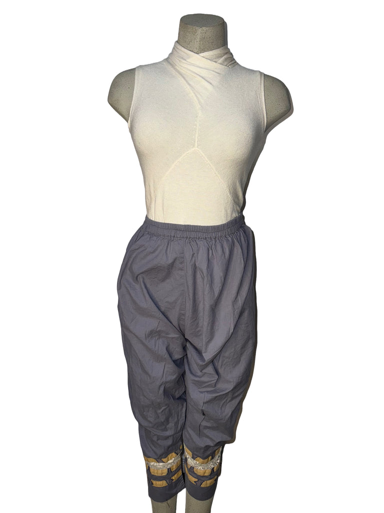 Gray Harem Pants with Embroidered Cuff Detailing (Fits Sizes M to XL)