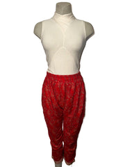 Red Floral Harem Pants with Gold Detailing (Fits Sizes M to XXL)