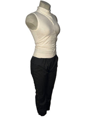 Black Button-Detail Layering Pants (Size Medium)
