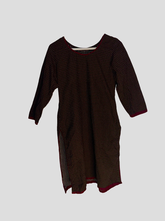 Vintage Burgundy Midi Dress – 3/4 Sleeve Shift